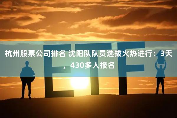 杭州股票公司排名 沈阳队队员选拔火热进行：3天，430多人报名